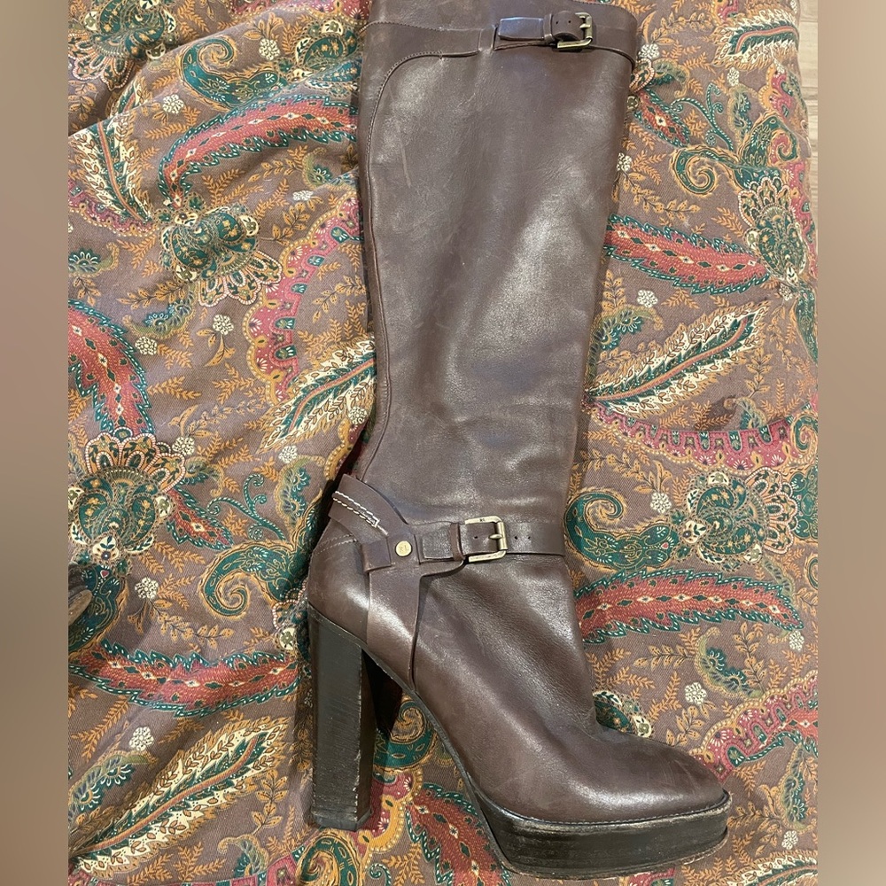 Ralph Lauren Collection Brown Leather Platform Boots